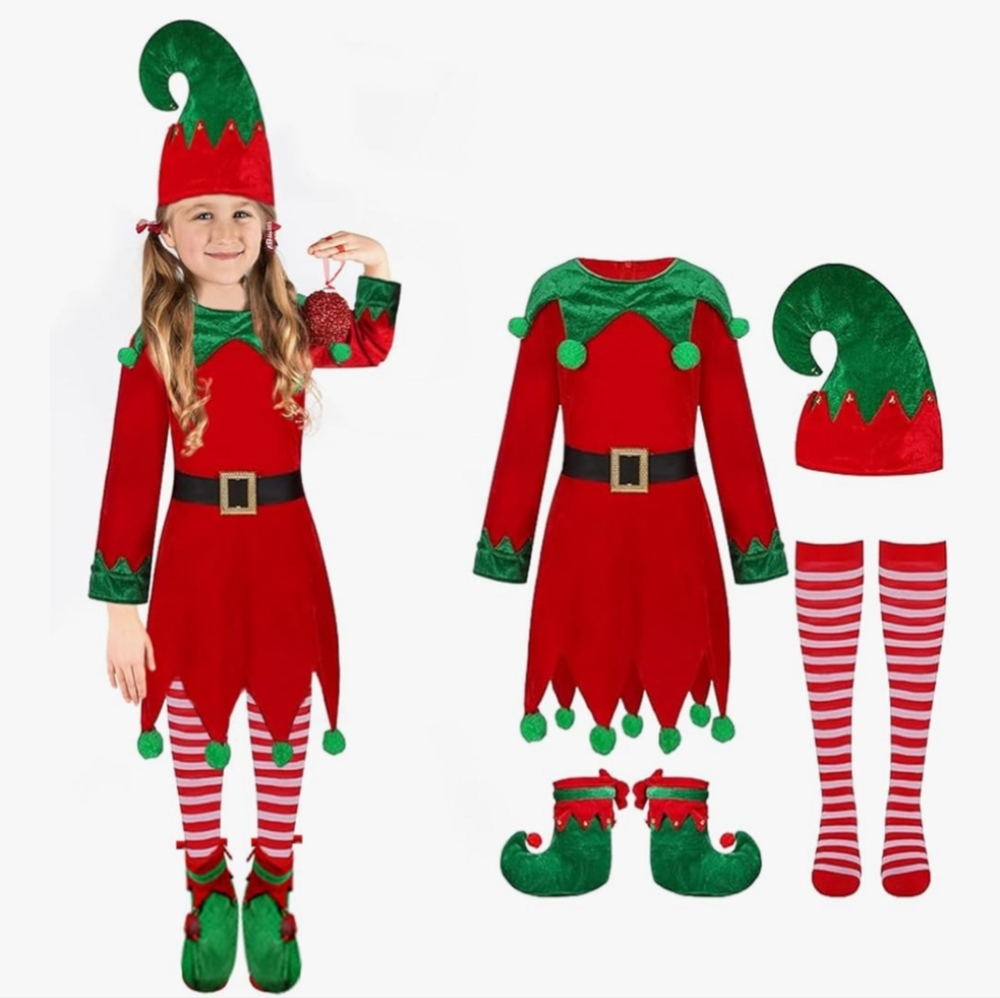 Girls Elf Dress Costume Set, New